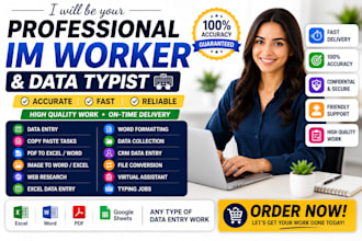 be your professional im worker data typist and data entry assistant