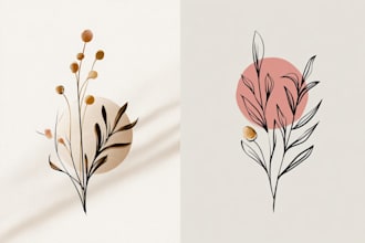 design hand drawn minimalist feminine boho botanical logo