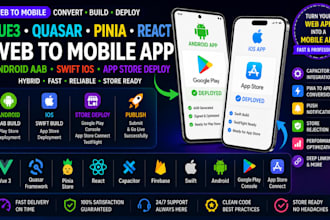 vue3 quasar pinia react web to mobile app android aab swift ios app store deploy