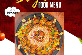 design food social media posts and restaurant menu graphics