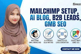 setup mailchimp, design email template, blog post ,artical