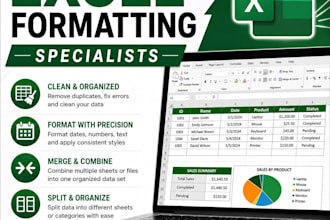 clean, format, merge, split excel data