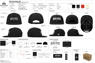 design professional hat and cap tech packs with production ready mockups