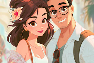 draw cartoon disney couple portrait