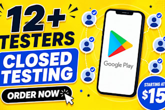 provide 12 or 20 testers for google play closed testing for 14 days