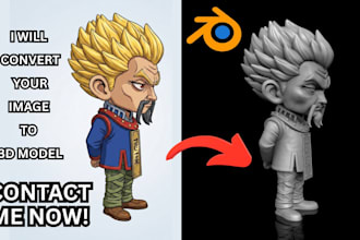 convert sketch, 2d image, concept into detailed 3d model printable file stl file