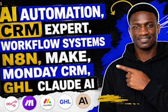 ai automation, CRM expert, workflow systems n8n, make, monday crm, ghl claude ai