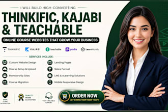 build thinkific website kajabi website teachable online course website podia