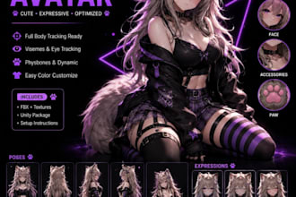 vrchat avatar custom 3d anime furry realistic avatar unity fbx rigged vrm model