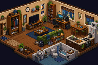 draw isometric pixel game asset sprite sheet props background tileset enviroment