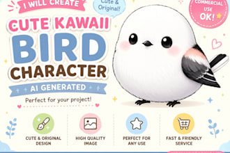 create cute kawaii japanese bird mascot characters