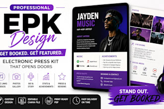 design a professional dj and artist epk, media kit, press kit, speaker one sheet