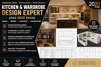 design kitchen cabinet, wardrobe layout,cnc cutlist, 3d renders in 2020 design