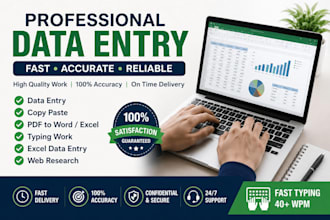 do fast and accurate data entry, copy paste, PDF to word, excel data entr