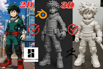 convert 2d to 3d model image to 3d figurine stylized character for 3d printing