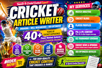 write seo sports articles cricket blogs match analyses, and sports news
