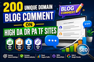 create 200 unique domain dofollow blog comments backlinks with low obl
