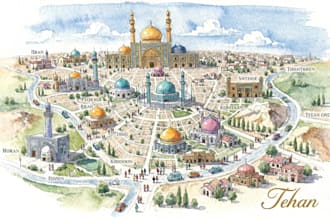 design a watercolor map illustration of your city or venue