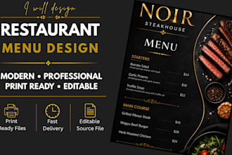 design a modern restaurant menu, cafe menu or food flyer