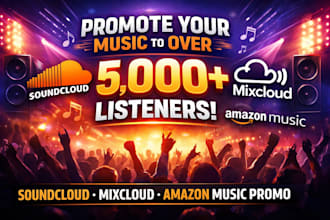 promote soundcloud song to over 5k listeners on mixcloud, amazon music promotion