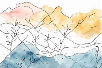 draw watercolor illustration minimal modern line art illustration