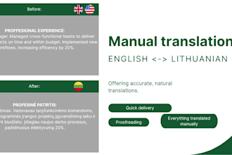 provide english to lithuanian and lithuanian to english translations