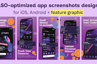 design aso optimized app screenshots for ios, play store feature graphics