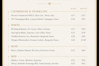 design an elegant wine list menu