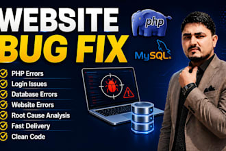 fix PHP, mysql, website bugs, login and database errors
