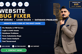 fix website bugs, PHP errors, login and database issues