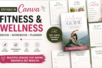 design editable canva ebook fitness and wellness ebook, canva workbook, planner