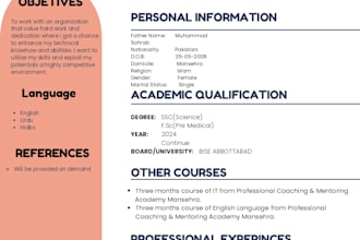 do my best in creating resume, CV