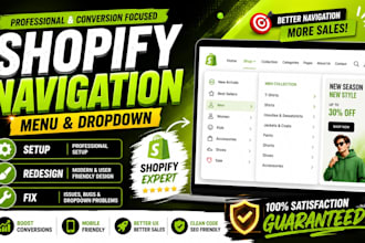 setup redesign or fix your shopify navigation menu and dropdown