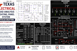 do texas electrical load analysis lighting panel system autocad drafting nfpa 13