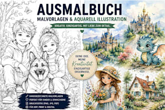 kinder malbuch ausmalbuch design aquarell illustration malvorlagen aquarell