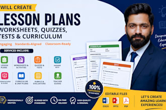 create lesson plans, worksheets, quizzes and tests