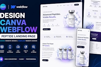 design canva webflow peptide landing page peptide webflow canva website design