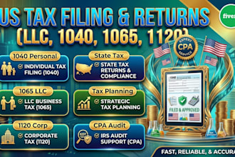 prepare US tax filing, cpa US tax returns, llc tax, business tax 1040 1120 1065