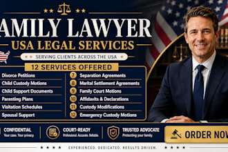be your lawyer to draft divorce, custody, child support and family lawsuits