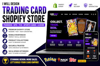 design trading card shopify store, tcg, pokemon and sports card website