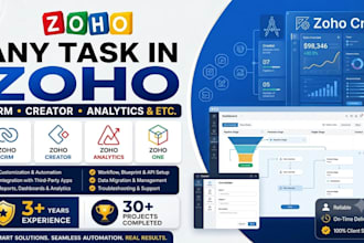setup, customize, and automate zoho CRM, creator, analytics, and zoho one