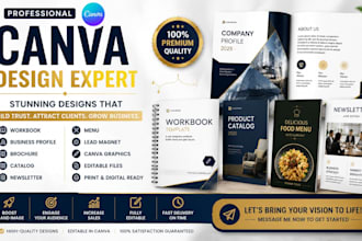 design canva workbook, business profile, brochure, catalog and lead magnet