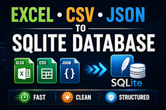 convert excel, CSV or json into a professional sqlite database