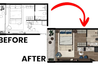 do floor plan rendering and colorization for architecture
