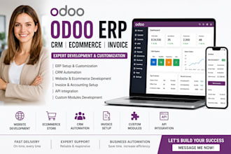develop odoo erp, CRM, website, ecommerce and API integration, odoo invoice