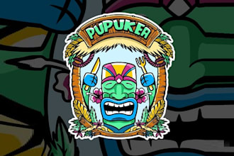 design super cool logo for a front beach tiki surf poke bar