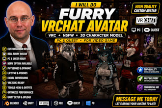 furry vrchat avatar vrc, nsfw avatar 3d character model pc, quest for video game