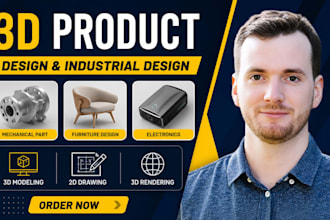 do 3d product design, 3d industrial design and 3d cad design in solidworks
