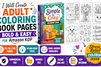 create bold and easy adult coloring book pages for amazon KDP