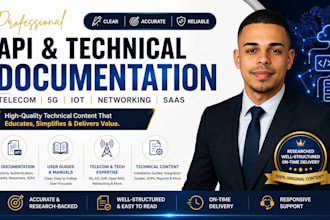 write API documentation, telecom technical documentation, user guides, manuals